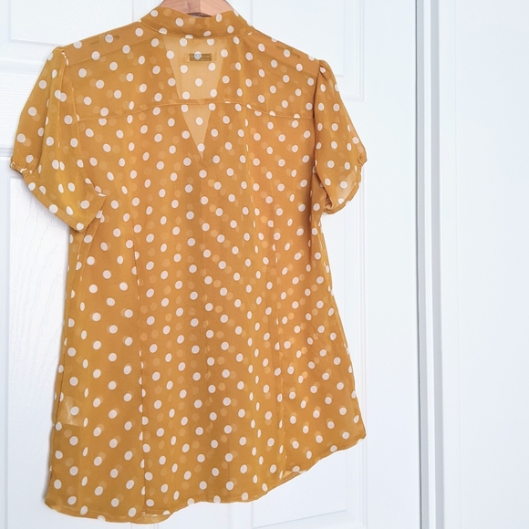 Anthro Style Marie Lund Mustard Polka Dot Blouse w Tie. Size Medium or EUR 40. - Picture 4 of 12